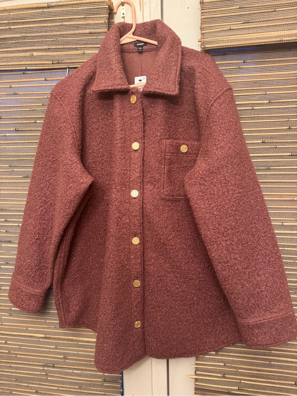 Express Dusty Rose Teddy Jacket with Gold Buttons